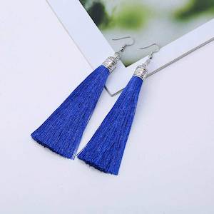 Silky Tassel Earrings 11cm "Juno" (Blue)