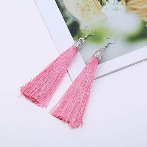 Silky Tassel Earrings 11cm "Juno" (Pink)