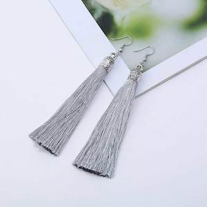 Silky Tassel Earrings 11cm "Juno" (Silver)