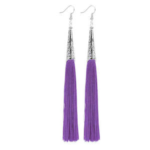 Long Silk Tassel Earrings 14cm "Bolero" (Purple)