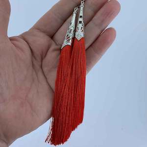 Long Silk Tassel Earrings 14cm "Bolero" (Red)