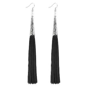 Long Silk Tassel Earrings 14cm "Bolero" (Black)