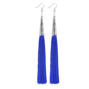 Long Silk tassel earrings 14cm "Bolero" (Blue)