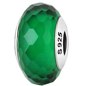 925 Sterling Silver Facetted Glass Charm Bead (Dark Green)