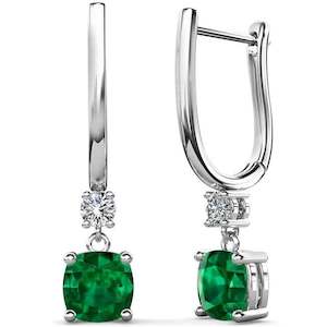 925 Sterling Silver Drop Emerald Earrings "Cara"