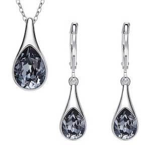 Silver Black Crystal Jewellery Set "Graphite"