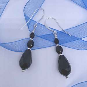 925 Sterling Silver Drop Black Crystal Earrings "Black Beauty"