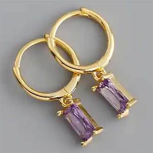 18K Gold CZ Diamond Huggie Earrings "Lucy" (Amethyst)