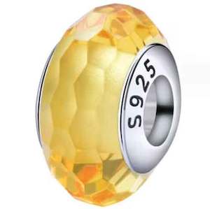 925 Sterling Silver Yellow Facetted Glass Charm Bead