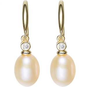 18K Gold Crystal Pearl Earrings "Natashia" (Peach)