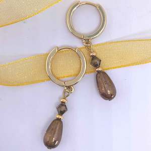 18K Gold Dangle Gold/Brown Earrings "Lenera"