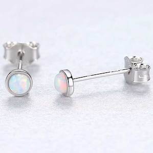 Silver Opal Stud Earrings "Nela" (White)