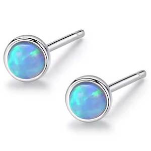 Silver Opal Stud Earrings "Nela" (Blue)