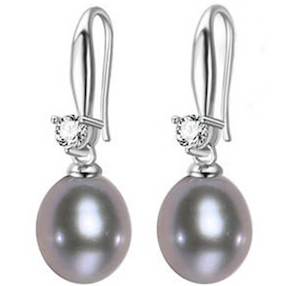 925 Sterling Silver Pearl and Crystal Earrings "Ginara" (Grey)