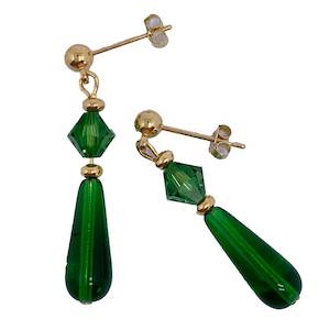 Gold Crystal Drop Earrings "Zalenka" (Green)