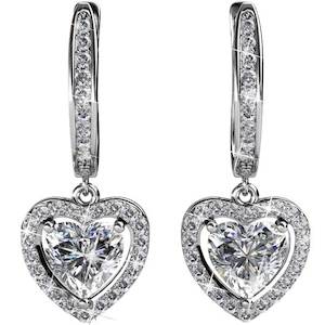 18K White Gold Heart Crystal Huggie Earrings "Angelica"