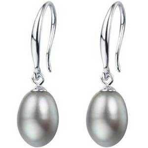 925 Sterling Silver Pearl Earrings "Elise" (Grey)