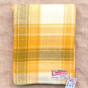 Classic Retro Gold & Olive SINGLE Pure New Zealand Wool Blanket