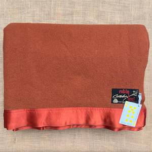 Rich Brick QUEEN Pure Wool Blanket with Satin Trim.