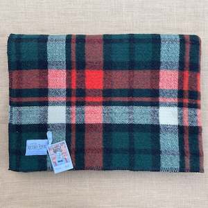 Rustic Green & Red THROW Pure Wool Blanket