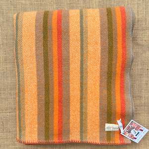 Bright orange stripe retro SINGLE New Zealand wool blanket