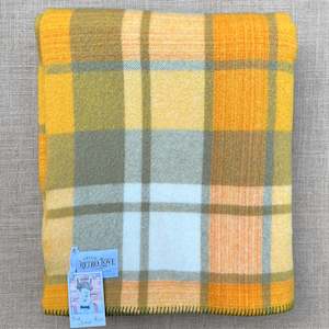 STUNNING Retro Olive & Gold SINGLE Pure Wool Blanket