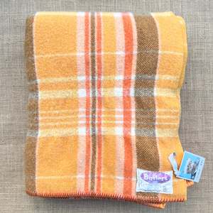 Retro Orange Plaid SMALL SINGLE New Zealand Wool Blanket