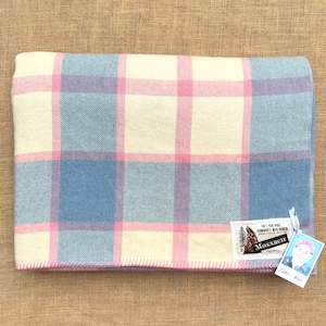 Pink and Blue Check QUEEN Napier Woollen Mills Vintage NZ Wool Blanket.