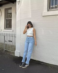 Clothing: Petite | Hi Straight Jean | Blue Star