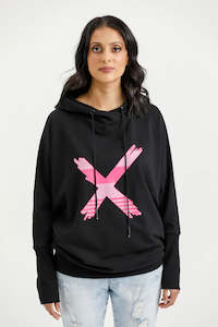 Clothing: Ellen Hoodie | Black with Irregular Pink Stripe X