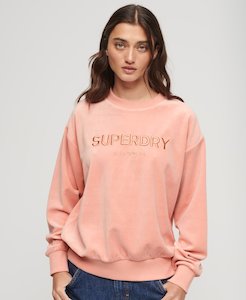 Clothing: Velour Graphic Boxy Crew Sweatshirt | Peach Beige