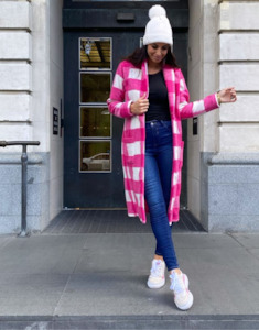 Clothing: Bree Cardigan | Pink and White Check