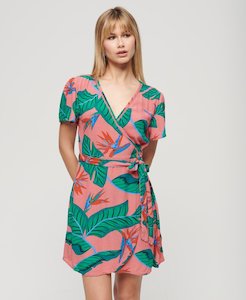 Clothing: Printed Mini Wrap Dress | Pink Paradise