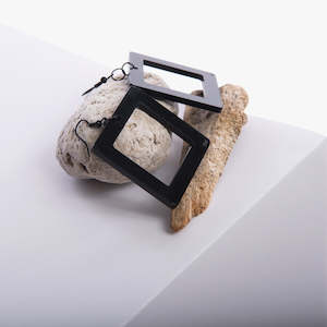 Clothing: Black Open Square Earrings