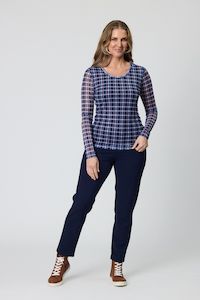 Bria Check Mesh Top | Navy/White/Pink