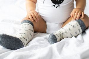 Grey and White Baby Merino Wool Knee High Socks