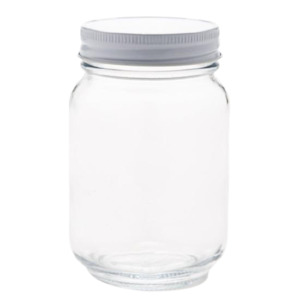 16 oz Glass Jar with white screw lid. Eco-friendly and dishwasher safe