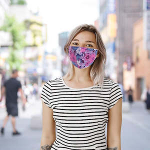 Triple Layer Cloth Face Mask - Pink Flowers