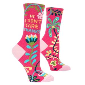 Internet only: Blue Q Socks - Women's Crew - Hi. I Don't Care Thanks