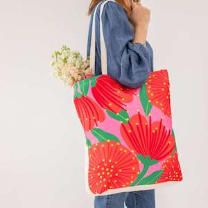 Bright Botanical Pink Pohutukawa Shopping Bag