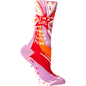 Blue Q Socks – Women's Crew – I'm A Girl, What's Your Superpower?