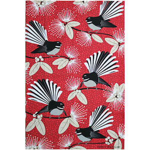 NZ Tea Towel - Flirting Fantails Red