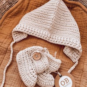 Crochet Bonnet & Bootie Set - Vanilla