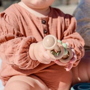 Organic Beechwood & Silicone Rattle - Sage