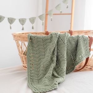 Handmade Crochet Baby Blanket - Sage