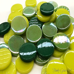 Penny Rounds 18mm - Green Snapper Mix FUNKY GLASS ART