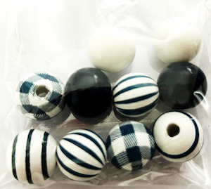 Wooden Beads - Navy Blue Mix FUNKY GLASS ART