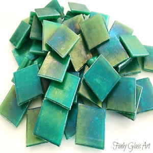 China, glassware and earthenware: Iridescent Green 20x20 FUNKY GLASS ART