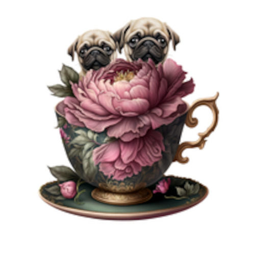 Double Pug in a Tea Cup FUNKY GLASS ART