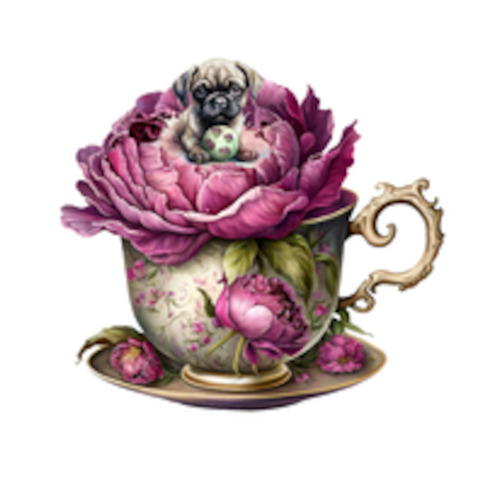 China, glassware and earthenware: Peony Pug FUNKY GLASS ART